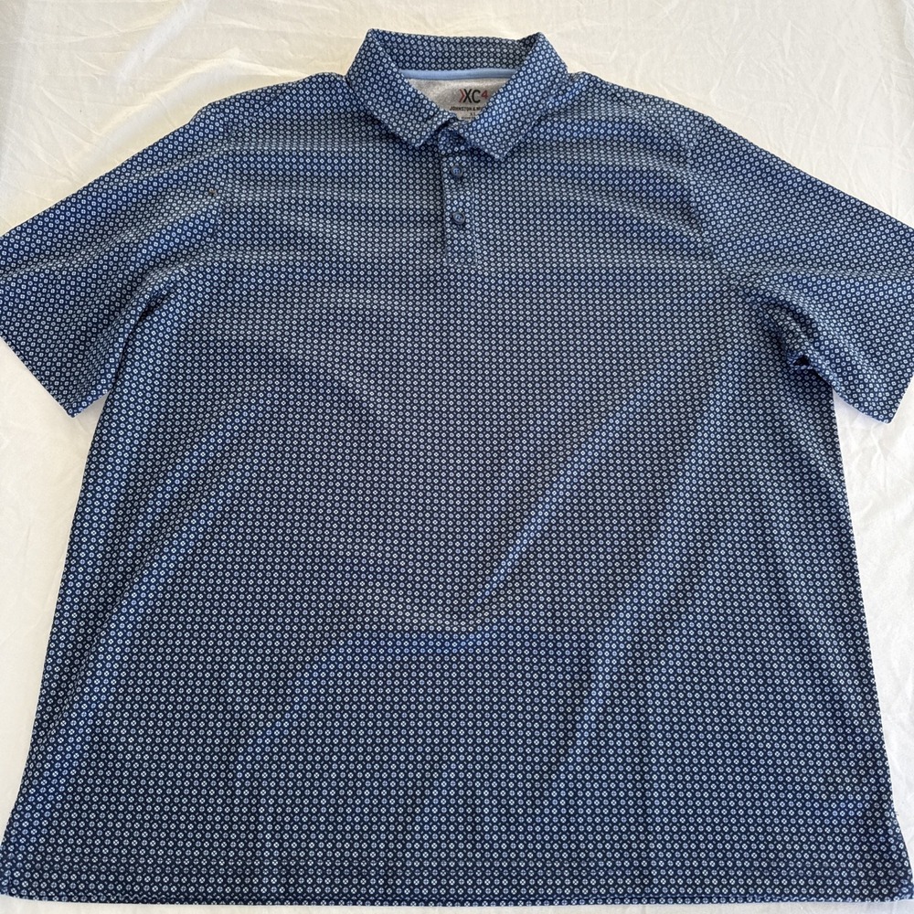 Johnston & Murphy Men's XC4 Polo Shirt Blue Geometric Print Performance Size XL